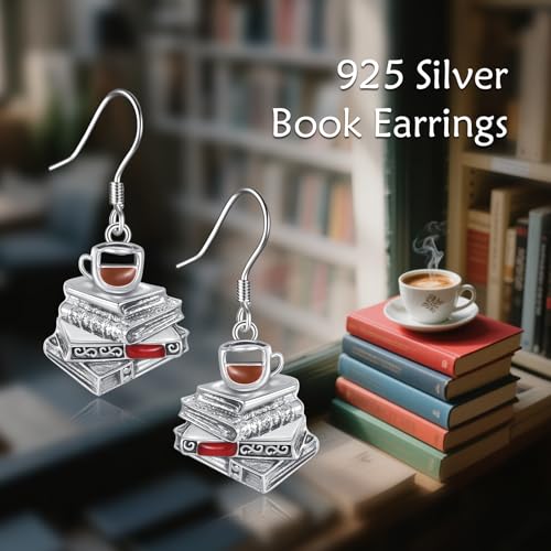 Book Lover Gifts Sterling Silver Book Drop Earrings Books Jewellery Gifts for Coffee Lovers Women - Image 5