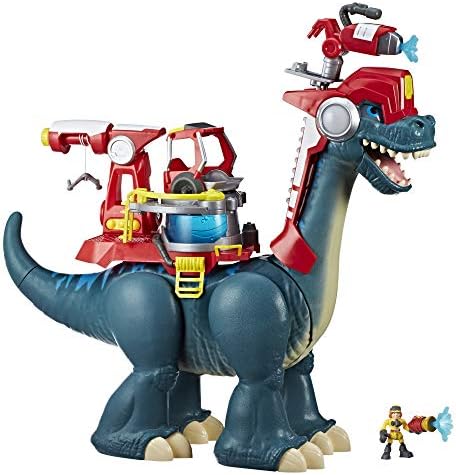 Chomp Squad Playskool Blazeasaurus and Sparks McKenzie, 20-Inch Brachiosaurus Dinosaur Firefighter Toy and Action Figure for Kids 3 and Up