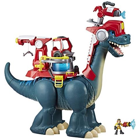 Chomp Squad Playskool Blazeasaurus and Sparks McKenzie, 20-Inch Brachiosaurus Dinosaur Firefighter Toy and Action Figure for Kids 3 and Up Cover