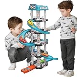 Lembeauty Juguete de Garaje para Coche,Juego de Pista de Carreras para niños - Pista de Carreras de Autos para niños pequeños de 1 a 3 años con 2 Autos