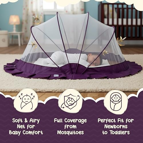 Image of Weird Wolf Foldable Baby Mosquito Net, Bottomless Net for Infants, for Safe & Easy Use | 107 x 74 x 55 cms Mosquito Net for Baby, Toddlers & Infant (0-36 Months), 6 Months Warranty, Purple