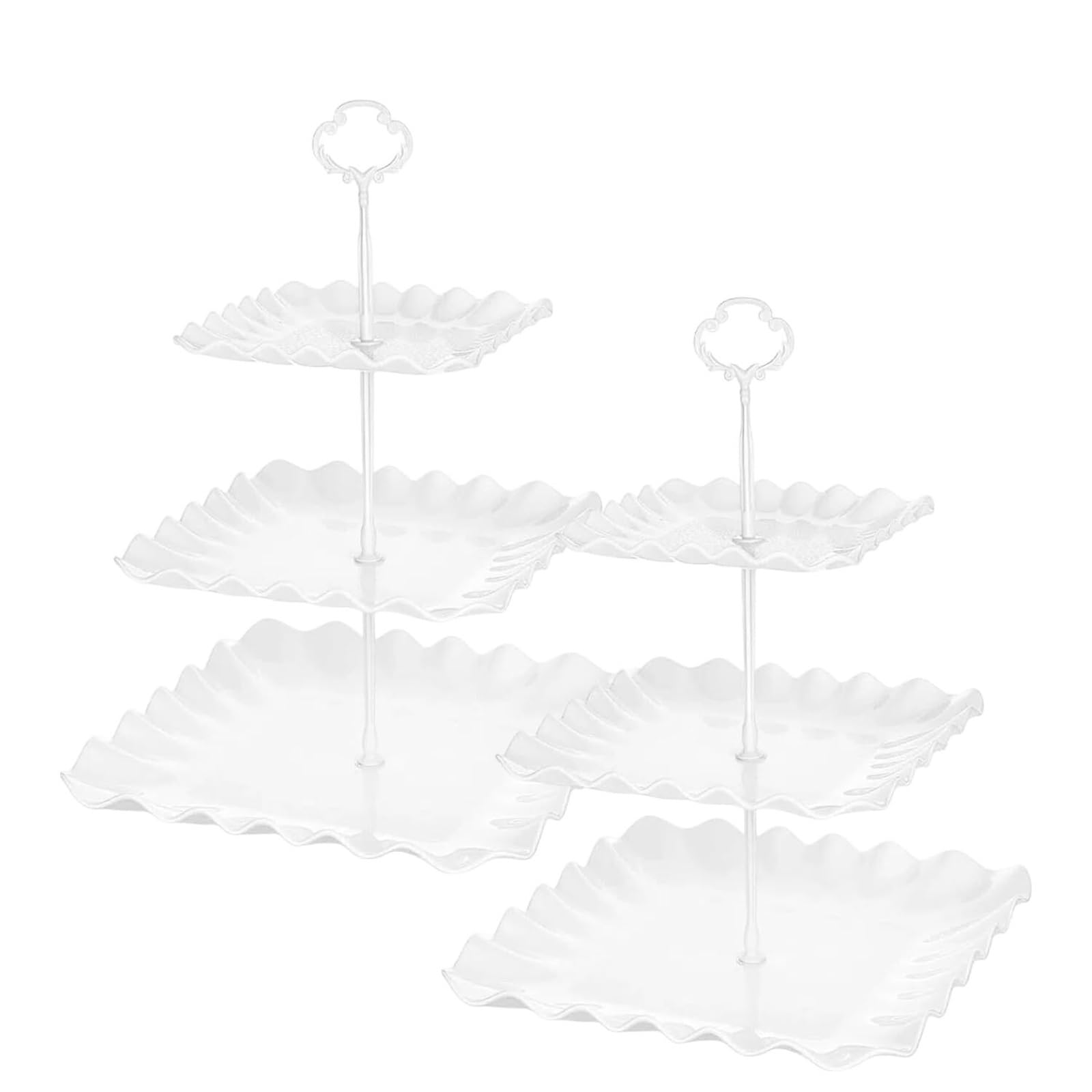 Ryckey Cake Stands Square Dessert Cupcake Stand 3 Tiered Plastic Serving Tray(White)