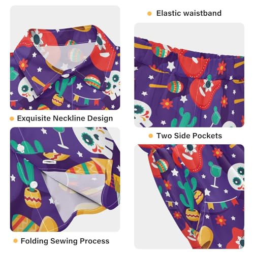 Skull Cactus Mexican Element Short Sleeve Hawaiian Button Down Shirts and Short Sets for Boys Toddler Summer Outfits3