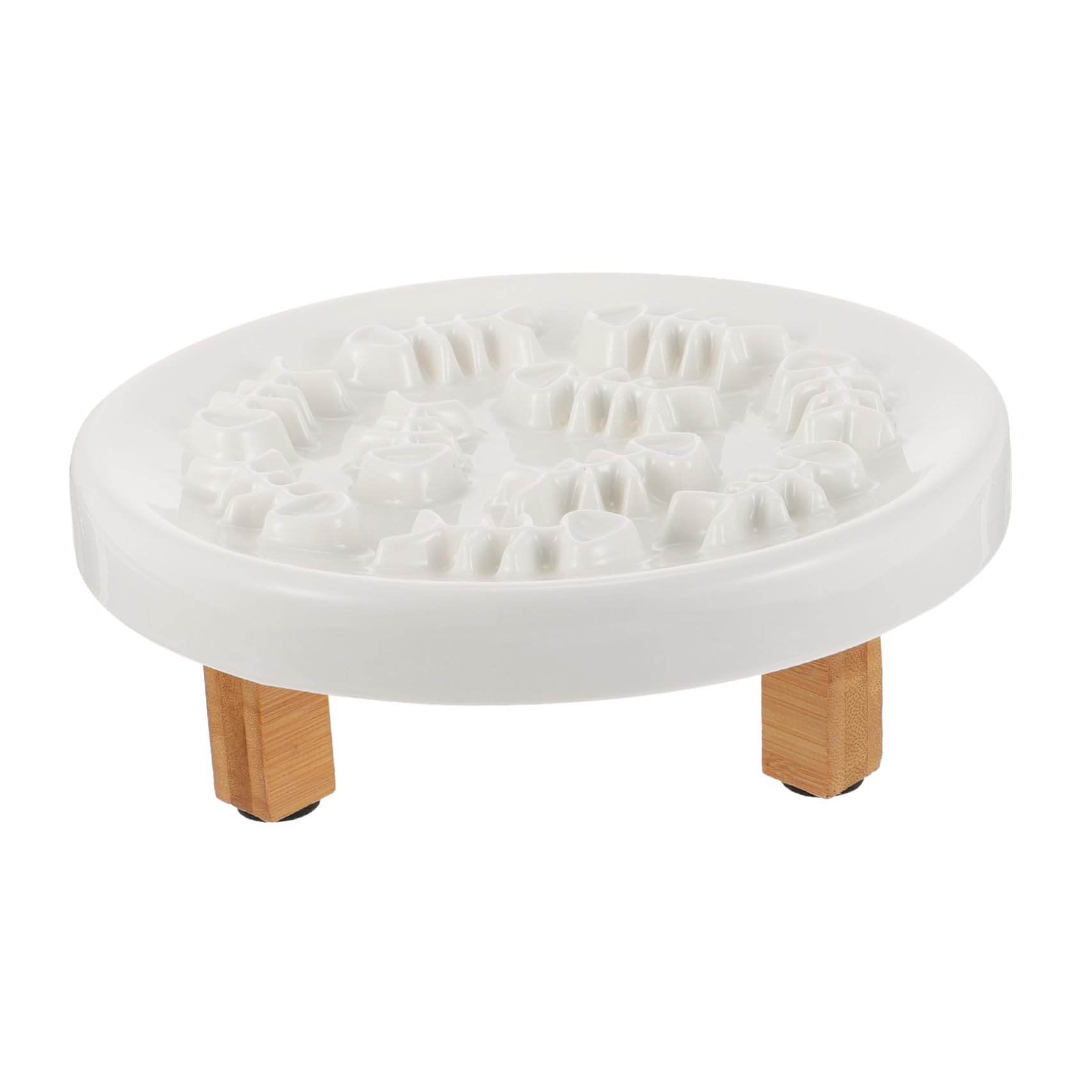 Milisten Comedero Lento para Perros y Gatos con Soporte Elevado de Madera y Cuenco de Cerámica, Adecuado para Alimentación Lenta y Pequeñas Mascotas