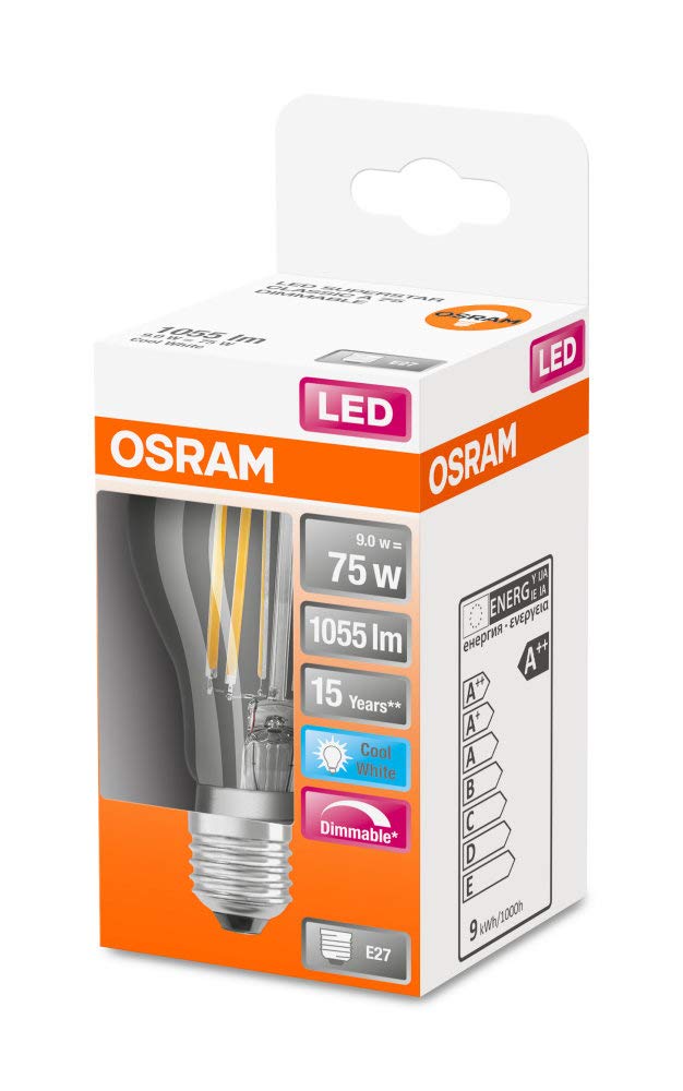 OSRAM LED Retrofit CLASSIC A DIM Lote de 10 x Bombilla LED, Casquillo E27, 4000 K, 9 W, Equivalente a 75W, Blanco frío