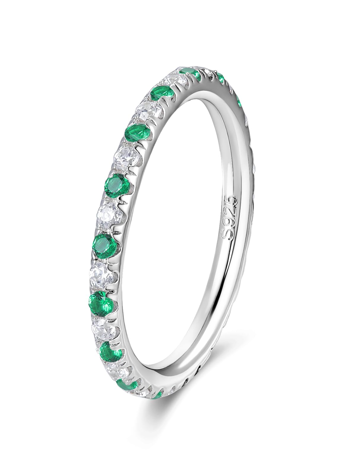 CYW Moissanite Sapphire Ruby Emerald Hand Setting Full Eternity Rings for Women Solid 925 Sterling Silver Stackable Ring