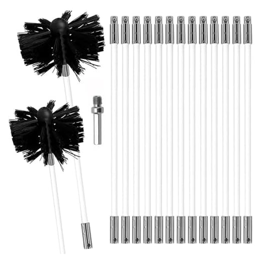 MOCNT Kit de Cepillo Limpieza Chimenea Cepillo para Chimenea Rotativo de Nylon Juego de Limpieza Ventilación Conducto 15 Varillas 1 Cabeza Cepillo 150mm 1 Cabeza Cepillo 100mm