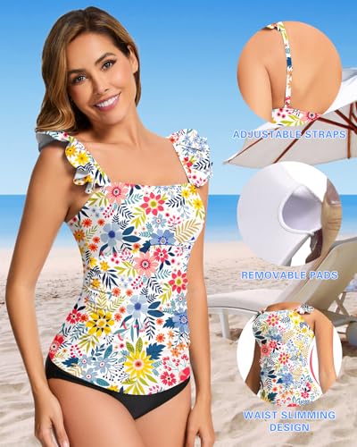 WOWENY Swim Tankini Top Only for Women Tummy Control Tankini Swimsuits UPF 50+ Ruffle Bathing Suit Tops No Bottom3