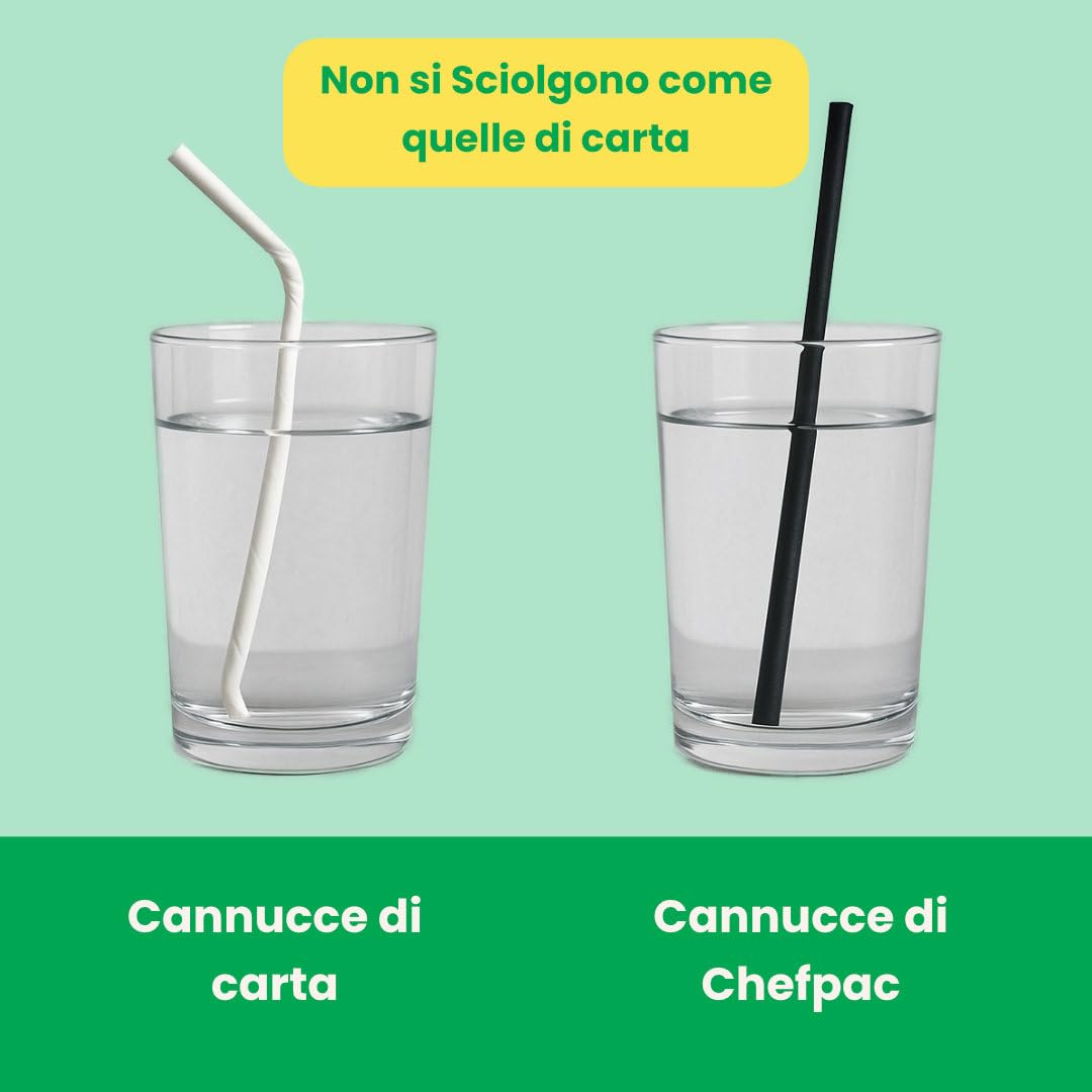 1000 Cannucce Nere Biodegradabili - lunghe 13 cm x 7 mm - Cannucce compostabili uguali a quelle di plastica adatte per cocktail, bar e catering. Resistenti fino a 40 gradi