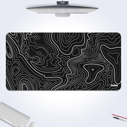 Image of XXL Black Topographical Extended Mousepad (17.5x35.5) inches for Laptop Desktop PC and Gaming Desk Mat Rubber Base Desk Pad