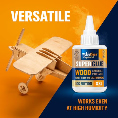 Image of WoldoClean Super Glue for Wood 50g Extra Strong Gel - Wood Adhesive | Fills fine cracks and gaps, water resistant and sandable when cured