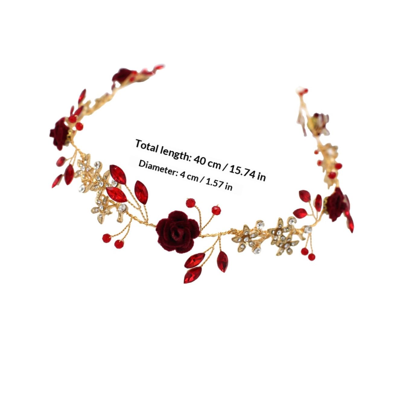 WOONEKY 1pieza Tocado Floral Delicado Para Novia Piedras Rojas Accesorio De Boda Para Fotografía De Fiesta y Estilo Chino