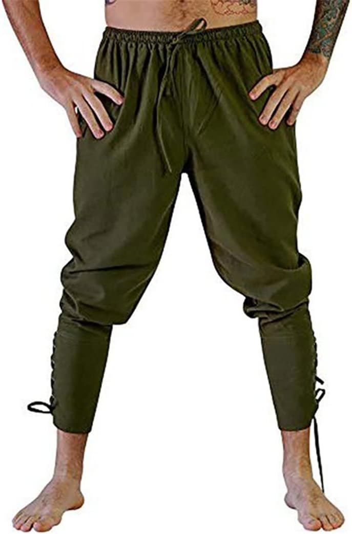 Men Medieval Pirate Adult Halloween Cosplay Costume Drawstring Pants Loose Trousers Woven Cotton Joggers