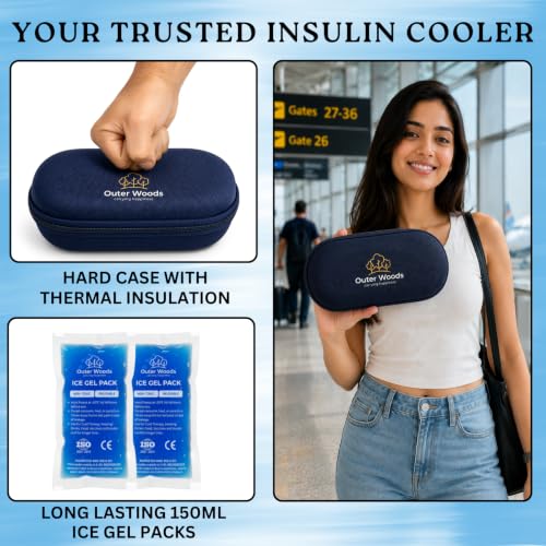 Image of Insulin Cooler Bag Pro - Hard Case Travel Case for Diabetics | 8-10 Hours Cooling | Long Lasting 2x150 ml Ice Gel Packs | Hard Case Insulin Cooler