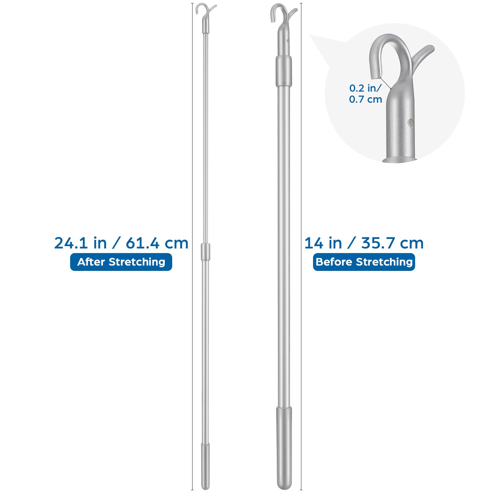 Healvian 60CM Telescopic Draw Rod Telescoping Pole with Hook Aluminium Window Blinds Rod Blind Wand Vertical Blind Opener Cordless Window Shades Down and Up Universal Pull Rod - Image 4