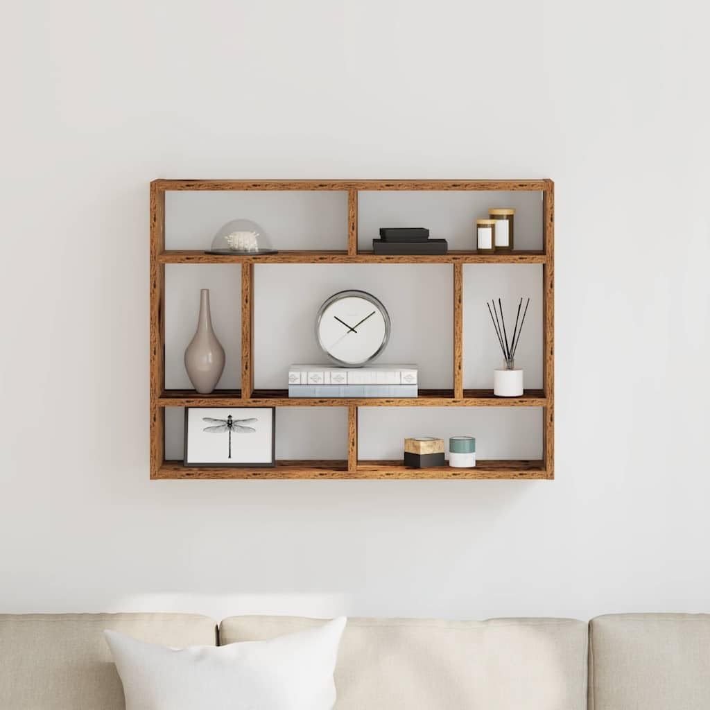 Wandregal aus Akazienholz 75 x 16 x 55 cm in Altholz-Optik mit Stauraum für Bücher Deko und Pflanzen für Wohnzimmer Büro und Badezimmer