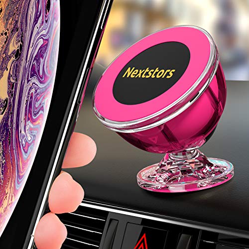 Car Phone Holder, Magnetic Mount - 360 Degree Rotation Bracket Dashboard Pink Accessories Universal Cradle for Apple iPhone iPod Galaxy HTC Cell Phone By Nextstors