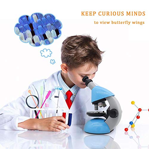Emarth Microscope, Kids Microscope 40X- 640X with Science Kits Beginners Microscope Includes 25 Slides for Student Children-Blue