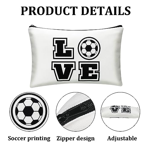 Sweetude 24 Pcs Soccer Gifts Bulk, 12 Adjustable Bracelets and 12 Makeup Bags, Soccer Accessories Gift Bag Stuffers for Team Girls Players Travel Charms Birthday Party Favors Supplies Prize(White)3