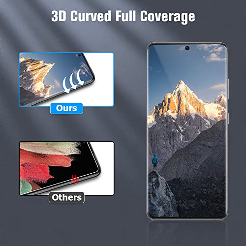 [2+2 Pack] S21 Ultra Glass Screen Protector, Hd Clear 9H Tempered Glass Scratch Resistant, Fingerprint Unlock, 3D Curved, Bubble-Free For Samsung Galaxy S21 Ultra Glass Screen Camera Protector(6.8") #TOP3