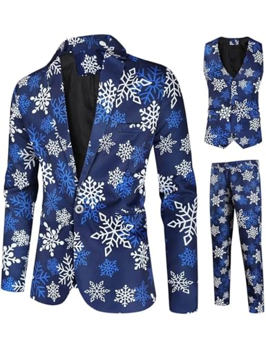 Men's Christmas Suit Slim Fit 3 Piece Suit Set Xmas Holiday Party Tuxedo Suits Man Suit Set