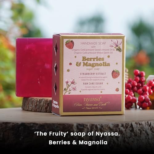 Image of Nyassa Berries & Magnolia Natural Handmade Bathing Soap | Strawberry Extract and Raw Cane Sugar | All Skin Type 150gm