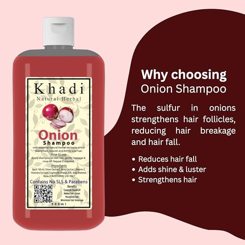 Image of Khadi Natural Herbal Onion Shampoo For Hair Growth 1000ml | Anti Dandruff Hair Fall Control Shampoo With Amla, Aloevera & Vitamin E Natural Extract | Strengthen & Nourished Hair Paraben & Sulphate Free 1Litre Pack