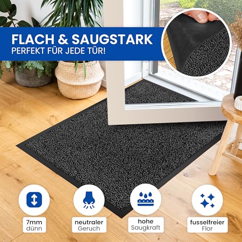 Gentle North Hochwertige Fußmatte grau-schwarz 60x90 groß für Innen & Außen - Schmutzfangmatte rutschfest, waschbar & wetterfest - Fussmatte für Eingangsbereich & Aussenbereich - Läufer Flur dünn
