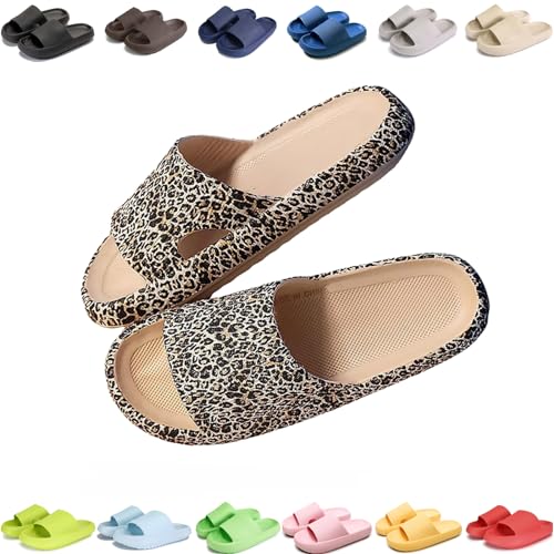 Giltpeak Pummy Originele behaaglijke damesslippers, superzachte slipvaste badslippers voor dames, kinderen, volwassenen, Luipaard 2, 8/8.5 UK