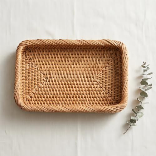 Bandeja de ratán para baño rectangular vintage PRETYZOOM ligera para tocador 6