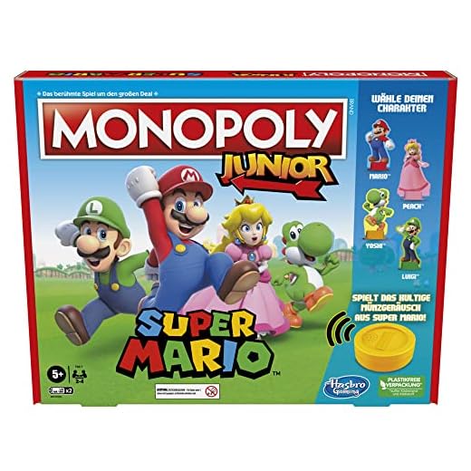 Hasbro Brettspiel Monopoly Junior Super Mario Edition für Kinder ab 5 Jahren Spielen Sie in The Mushroom Kingdom wie Mario, Peach, Yoshi oder Luigi, Multi (deutsche Version)