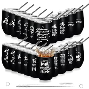 Inbagi Employee Appreciation Gifts 12 oz Stainless Steel Insulated Wine Tumbler Teacher Nurse Coworker Mug with Lids Inspirational Women Male Gifts Father’s Day Gift Grad Gift(Black, 20 Pcs)