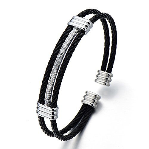 Men Women Stainless Steel Twisted Cable Adjustable Cuff Bangle Bracelet