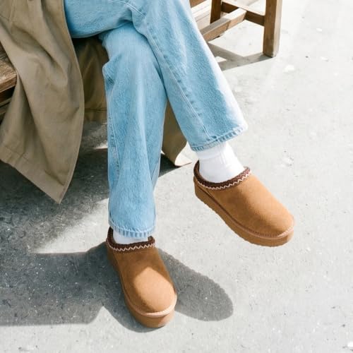 Image of DREAM PAIRS Women's Platform Genuine Suede House Slippers