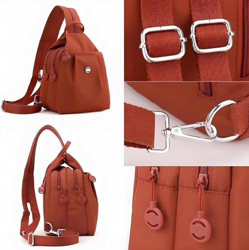 Waterproof Oxford Large Capacity Convertible Shoulder Bag, Backpack Chest Bag Double Zipper Capacity, For Women (Red)4
