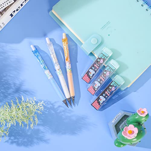 Ipienlee Mechanical Pencil Set With Lead, 3 Pcs 0.5Mm Mechanical Pencils With 3 Pack Hb Pencil Leads (3Pcs Pencils And 3 Pack Refills, Ha Ha Rabbit - Yellow+White+Blue) #TOP6