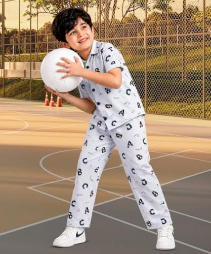 Image of 3BROS Unisex Pure Cotton Short Sleeve Kids Night Dress for Boys & Girls Nightwear /Sleepsuit /Sleepwear /Loungewear Night Suit for Boys and Girls Top and Pyjama Combo Set