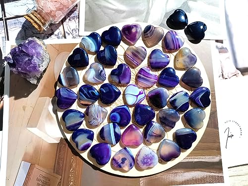 Image of QINJIEJIE 20PCS Purple Agate Heart Stones Crystals Bulk Love Shaped Worry Stone Heart Rock Pocket Polished Palm Gems Crystal Reiki Balancing Wholesale Carved Stone Decor Gift