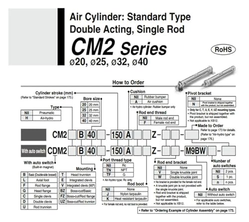 Cilindro de aire CDM2KB25-200 mini componente neumático de acero inoxidable serie CDM2KB 5