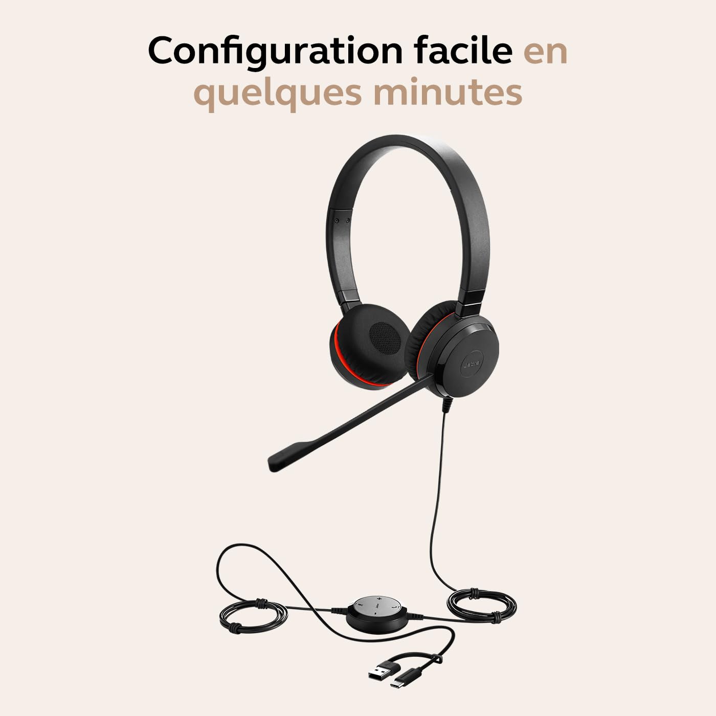 Jabra Evolve 30 II Casque Filaire stéréo certifié Microsoft Teams avec unité de contrôle d'appel, Microphone antibruit, indicateurs LED, Excellente qualité sonore – USB-C/A Noir