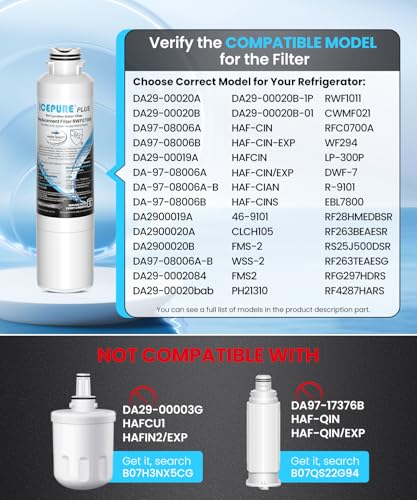 Image of ICEPURE PLUS DA29-00020B NSF /ANSI 53 & 42 Certified Refrigerator Water Filter, Remove Lead, Replacement for Samsung HAF-CIN /EXP HAF-CIN DA29-00020B-1 HDX FMS-2 RF28HMEDBSR RF263BEAESR RF4287HARS 3PACK