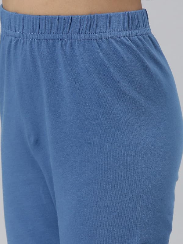 Image of GO COLORS Girls Solid Mid Rise Slim Fit Cropped Leggings