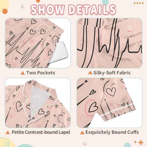 Pink Heart Beat Pajamas Set Summer Button Down Sleepwear Pjs Sets Comfy Loungewear3