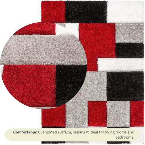 Image of Carpet for Hallway, Kitchen, and Modern InteriorsCarpetCozy Shag Runner for Living Room, Bedroom & Office Decor ETC Size 5x7 feet, Patten-Solid Red Box