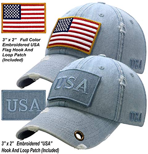 Image of Antourage American Flag Unisex Baseball Hat for Men and Women | USA Flag Mesh Snapback Flat Visor Cap + 2 Patriotic Patches