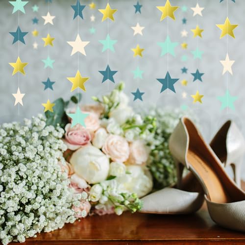 Image of Patelai 130 Feet Glitter Star Garland Banner 2026 Party Decoration Double Side Star Hanging String Streamer Paper Twinkle for Graduation Wedding Birthday (Dark Green,Gold,Yellow,Light Green,Apricot)