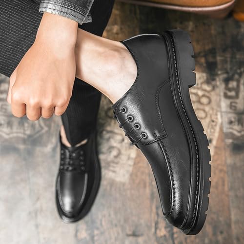 Mens Genuine Leather Dress Oxford Shoes, Round Toe Lace-up Comfort Brogue Dress Shoes Casual Business Work3