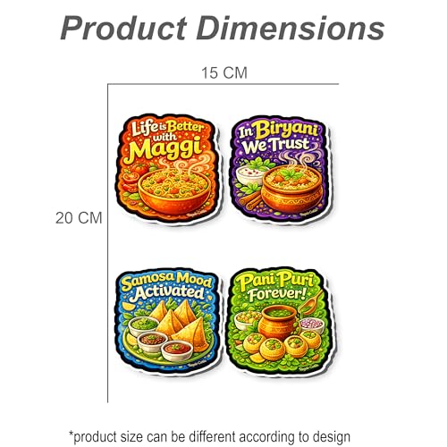 Image of Regalo Casila Indian Food Quotes Fridge Magnet 4 Pc Set Tourism Souvenir Wooden Travel Magnet Maggi Biryani Samosa Pani Puri Refrigerator Magnet Decorative Kitchen Decor Gift