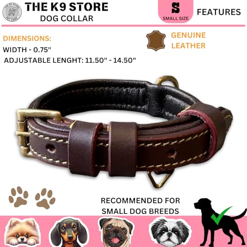 Image of 100% Highgrade Leather Colored Dog Collar for Neck with Brass Accesories in Extra for Dogs.Neck Collar for Dogs (Chocolate Brown, Size Neck - Small (11.5-14.5 Inch))