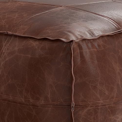SIMPLIHOME Brody 26" Wide Genuine Leather Square Pouf in Distressed Brown by SIMPLIHOME - Image 4